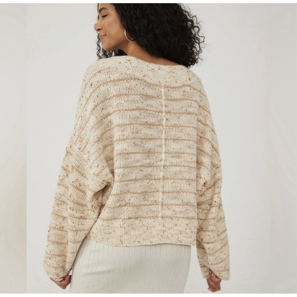 Free People Sweater Women Small Starlight Striped Sparkle Open Knit Oversize Top - Picture 4 of 12